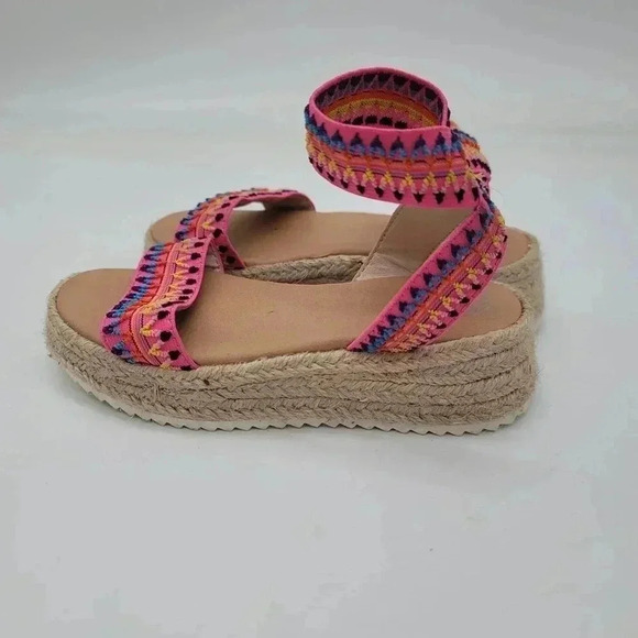 Wonder Nation Girls Pink Boho Espadrille Embroidered Elastic Sandal Easy On 12 - Picture 4 of 7